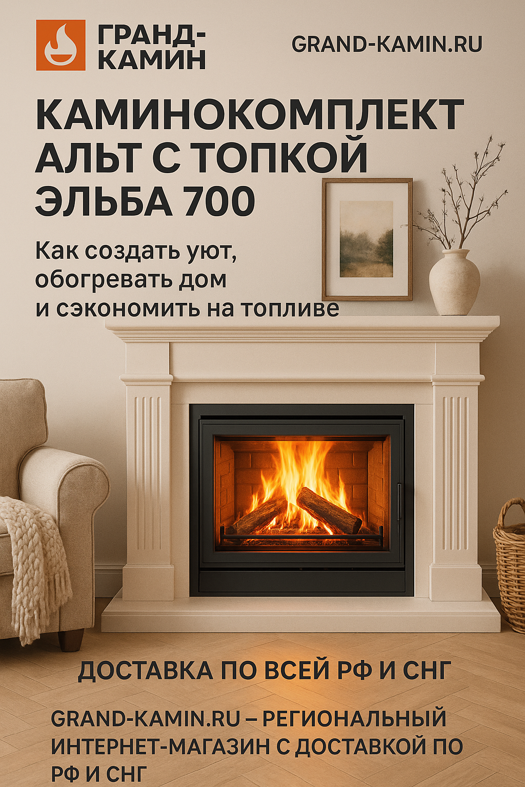 Каминокомплект Альт с топкой Эльба 700: как создать уют, обогревать дом и сэкономить на топливе