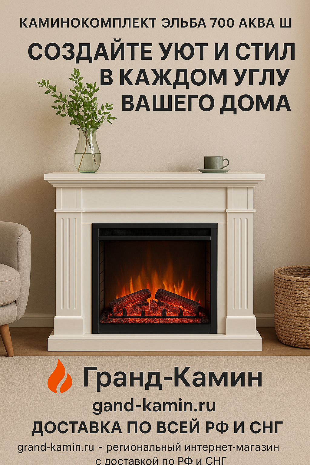 Каминокомплект Эльба 700 АКВА Ш: Создайте Уют и Стиль в Каждом Углу вашего Дома