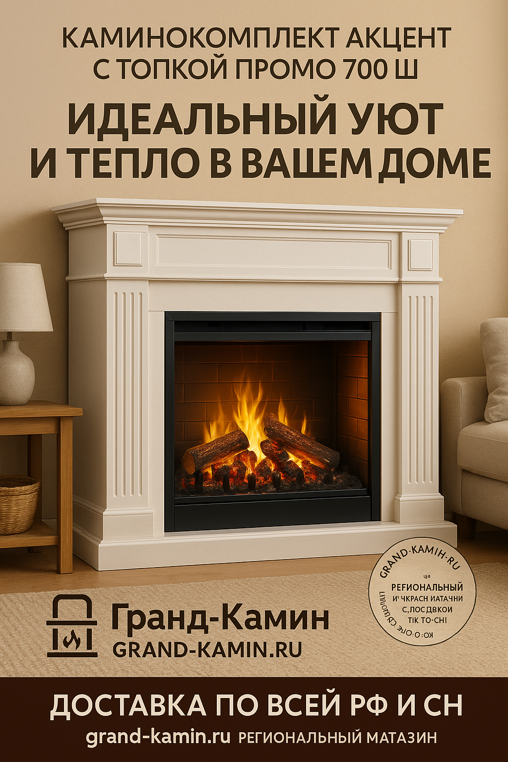 Каминокомплект Акцент с топкой Промо 700 Ш для идеального уюта и тепла в вашем доме