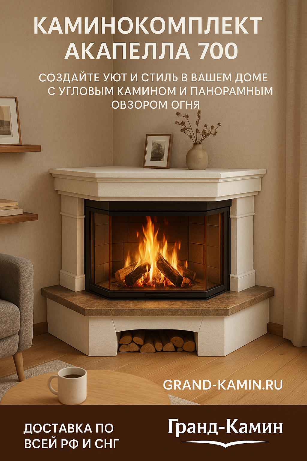 Каминокомплект Акапелла 700: Создайте уют и стиль в вашем доме с угловым камином и панорамным обзором огня