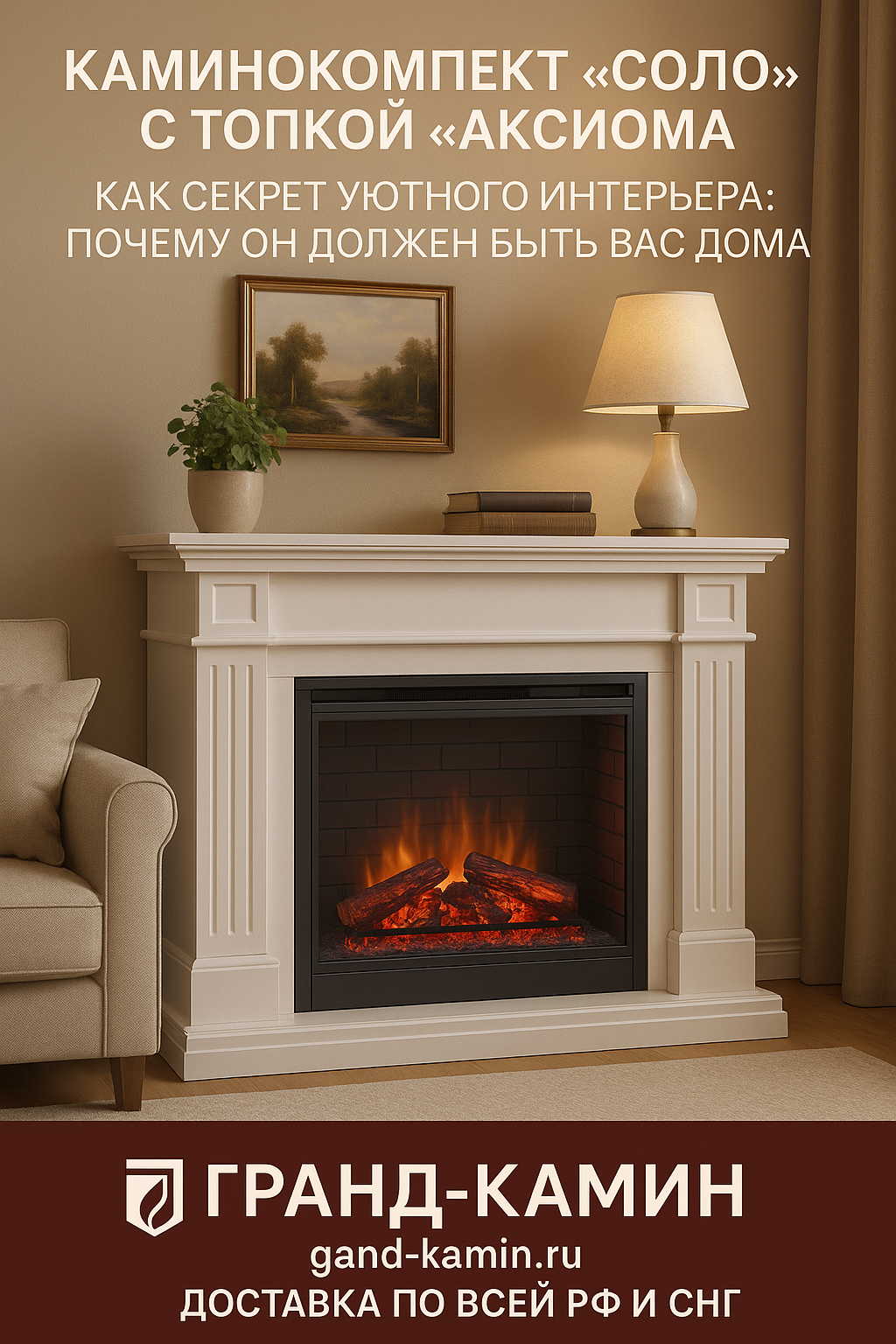 Каминокомплект Соло с топкой Аксиома как секрет уютного интерьера: почему он должен быть у вас дома