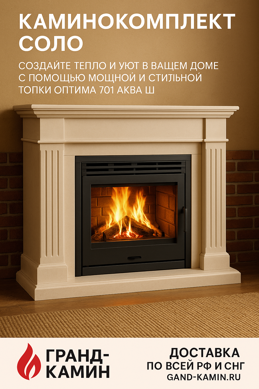 Каминокомплект Соло: создайте тепло и уют в вашем доме с помощью мощной и стильной топки Оптима 701 АКВА Ш от Мета
