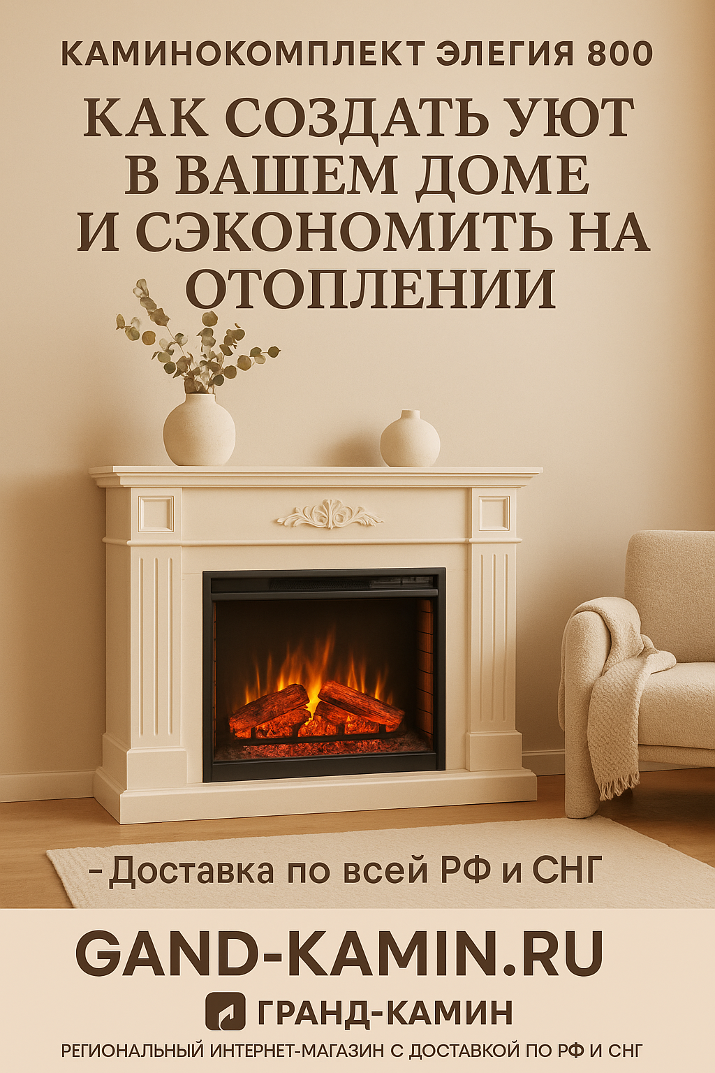Каминокомплект Элегия 800: как создать уют в вашем доме и сэкономить на отоплении