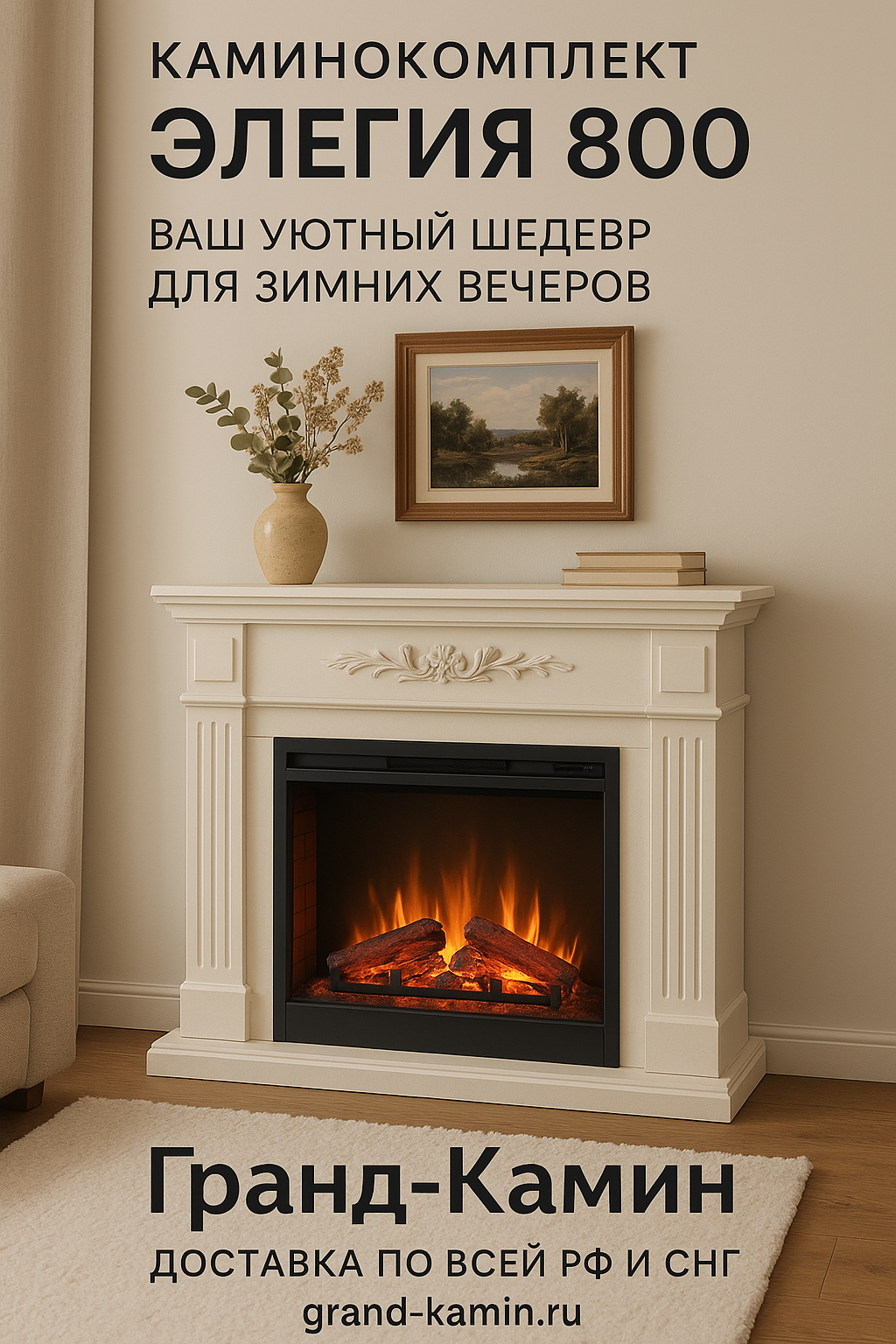 Каминокомплект Элегия 800: ваш уютный шедевр для зимних вечеров