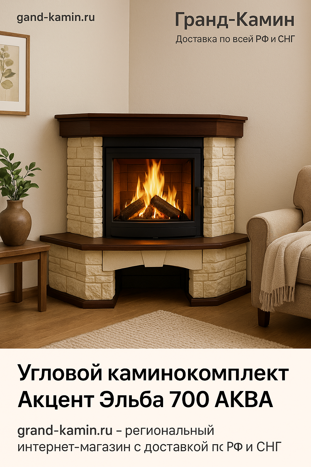 Угловой каминокомплект Акцент Эльба 700 АКВА Ш: создайте уютный оазис тепла и стиля в своем доме