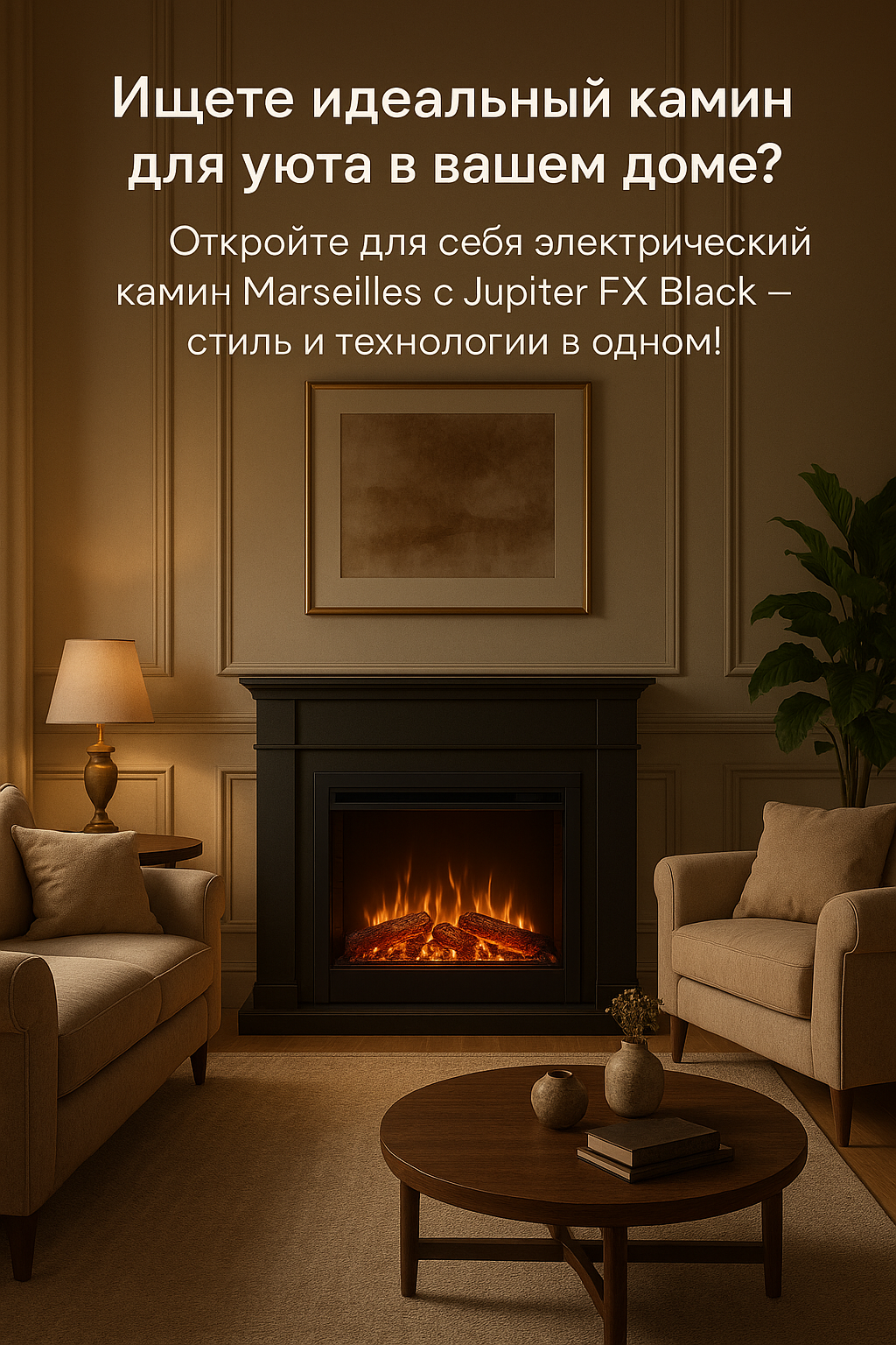 Электрический камин Marseilles с очагом Jupiter FX Black: создайте уют в своем доме с инновациями и стилем