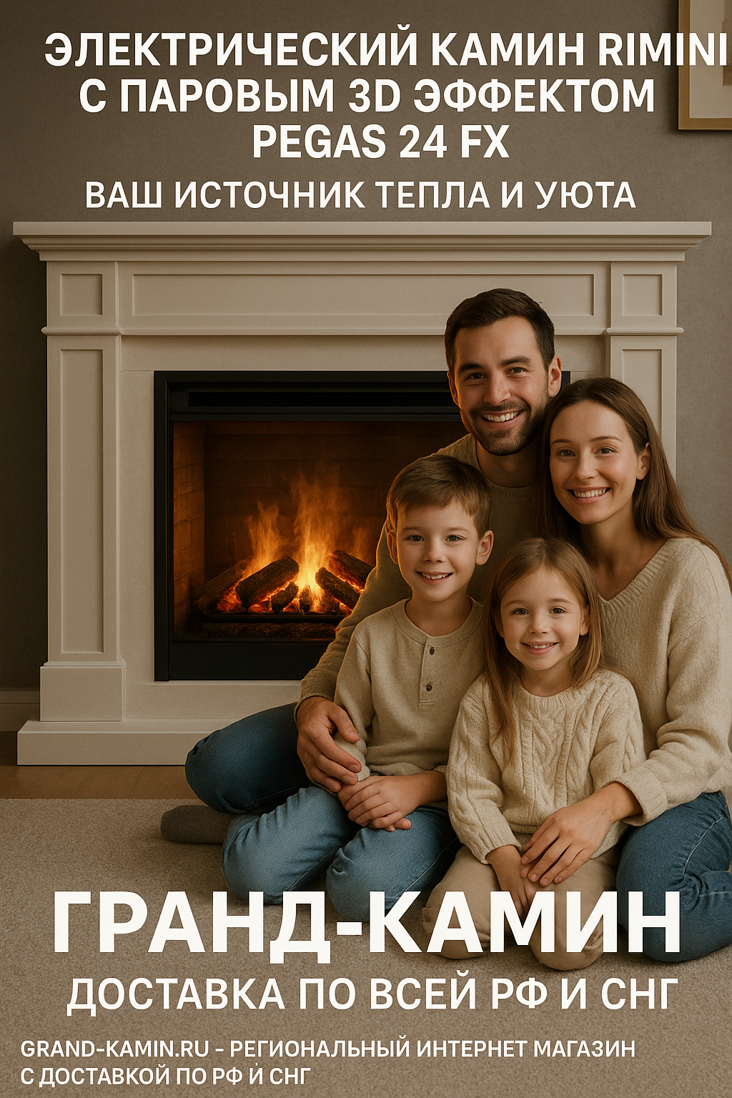 Электрический камин Rimini с паровым 3D эффектом Pegas 24 FX: ваш источник тепла и уюта в современном интерьере