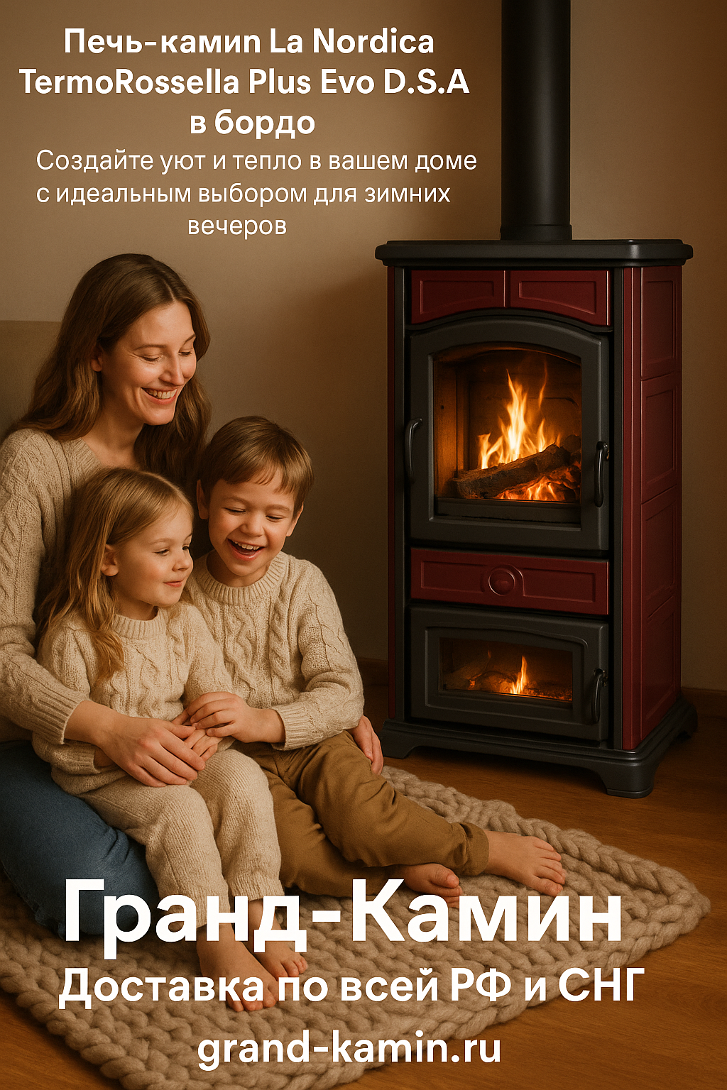 Печь-камин La Nordica TermoRossella Plus Evo D.S.A в бордо: создайте уют и тепло в вашем доме с идеальным выбором для зимних вечеров