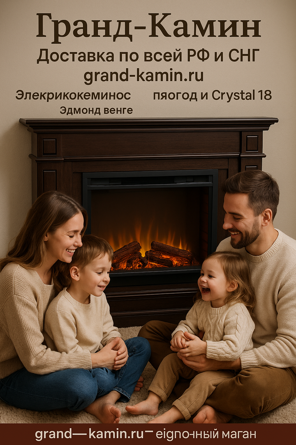 Преобразите свой дом с электрическим камином Эдмонд венге и очагом Crystal 18: уют и стиль без опасности открытого пламени