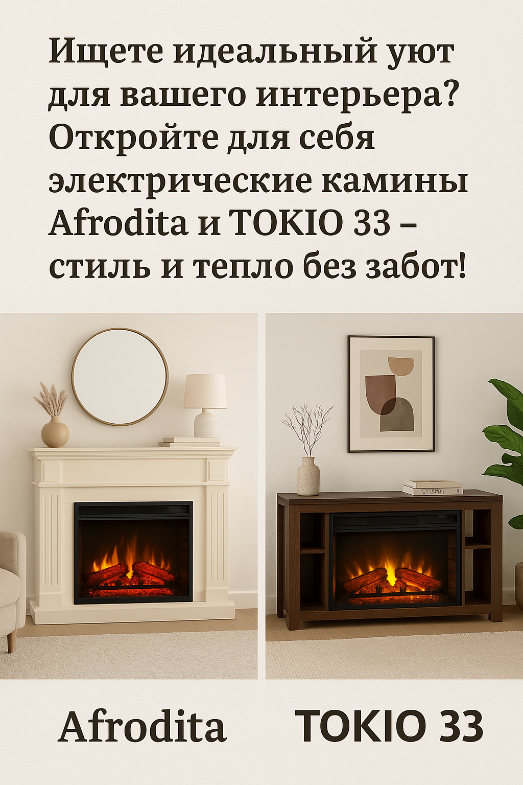Электрические камины Afrodita и TOKIO 33: создайте идеальный уют и стиль в вашем доме без лишних хлопот
