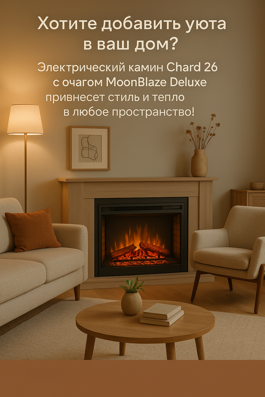Электрический камин Chard 26 с MoonBlaze Deluxe: уют и стиль в вашем интерьере на любой вкус