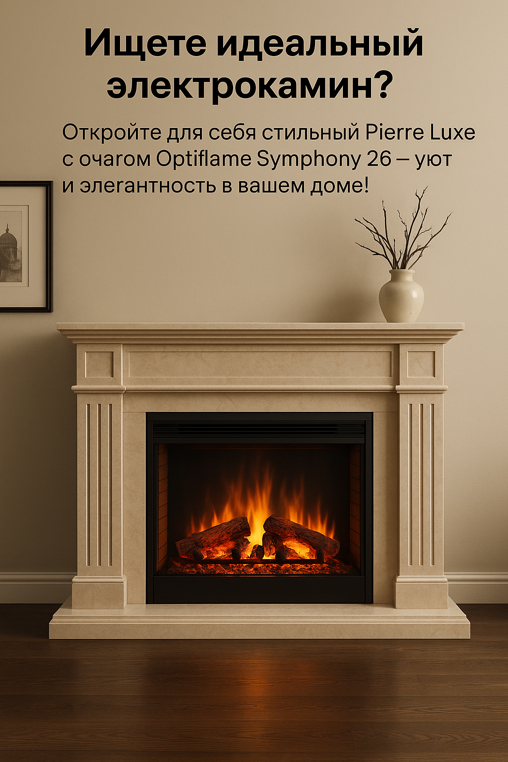 Электрокамин Pierre Luxe белый с очагом Optiflame Symphony 26: как создать уют и стиль в вашем доме без лишних хлопот