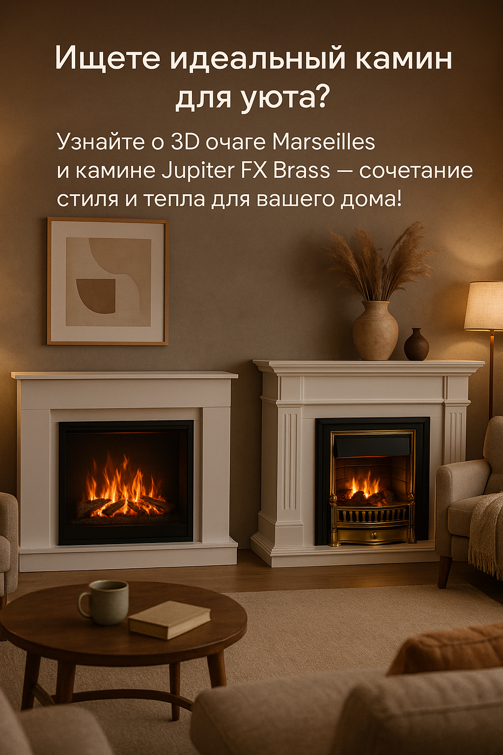 Как создать уют и теплоту в доме с паровым 3D очагом Marseilles и камином Jupiter FX Brass