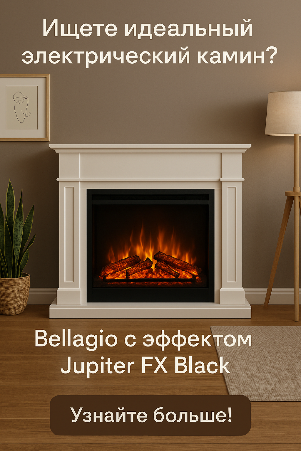 Электрический камин Bellagio с эффектом Jupiter FX Black: как создать уют, о котором мечтали всегда
