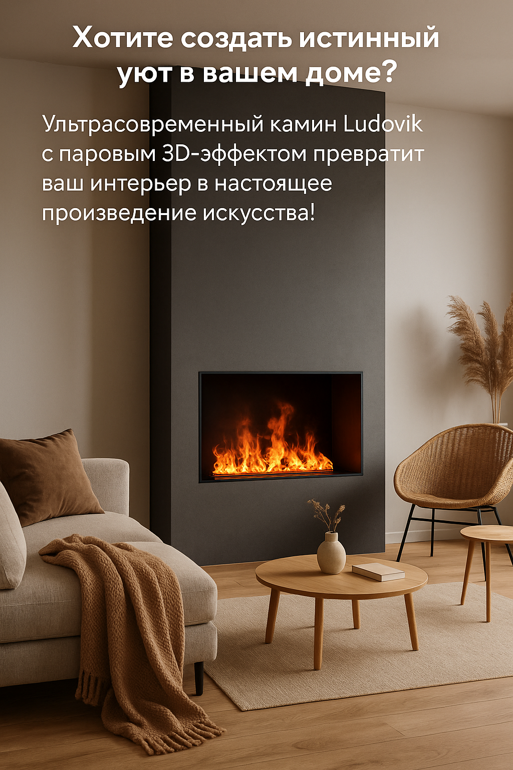 Ультрасовременный 3D камин Ludovik: как пережить зиму в тепле и уюте без дров и хлопот
