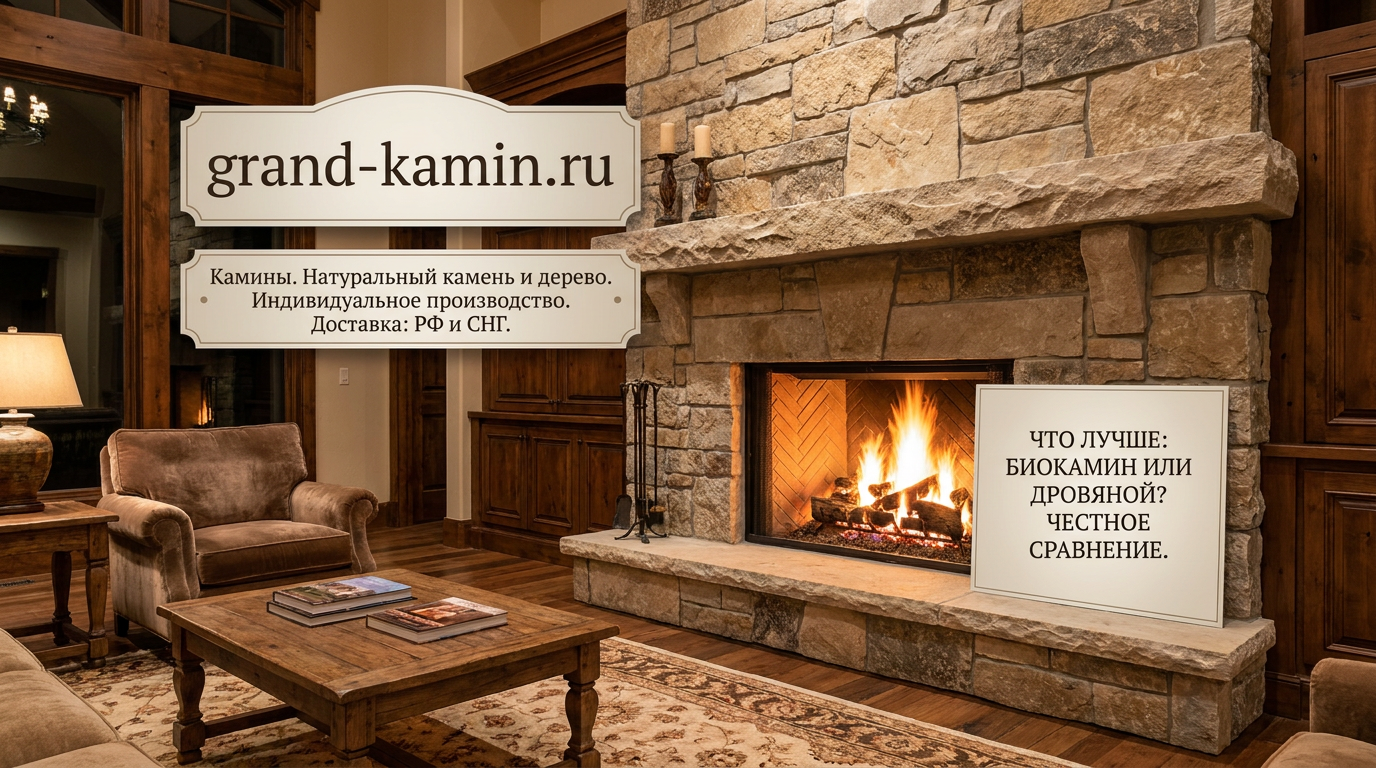 Интерьер со сравнением современного биокамина и традиционного дровяного камина