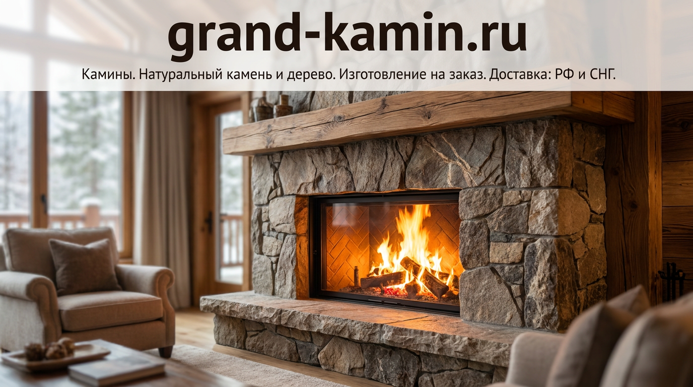 Большой дровяной камин в интерьере уютного частного дома