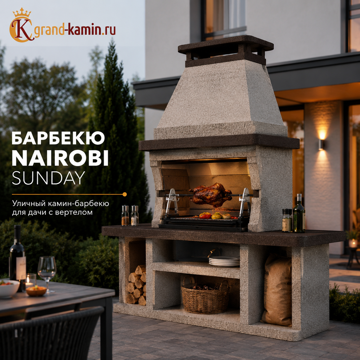 Барбекю NAIROBI Sunday уличный камин барбекю для дачи с вертелом по выгодной цене