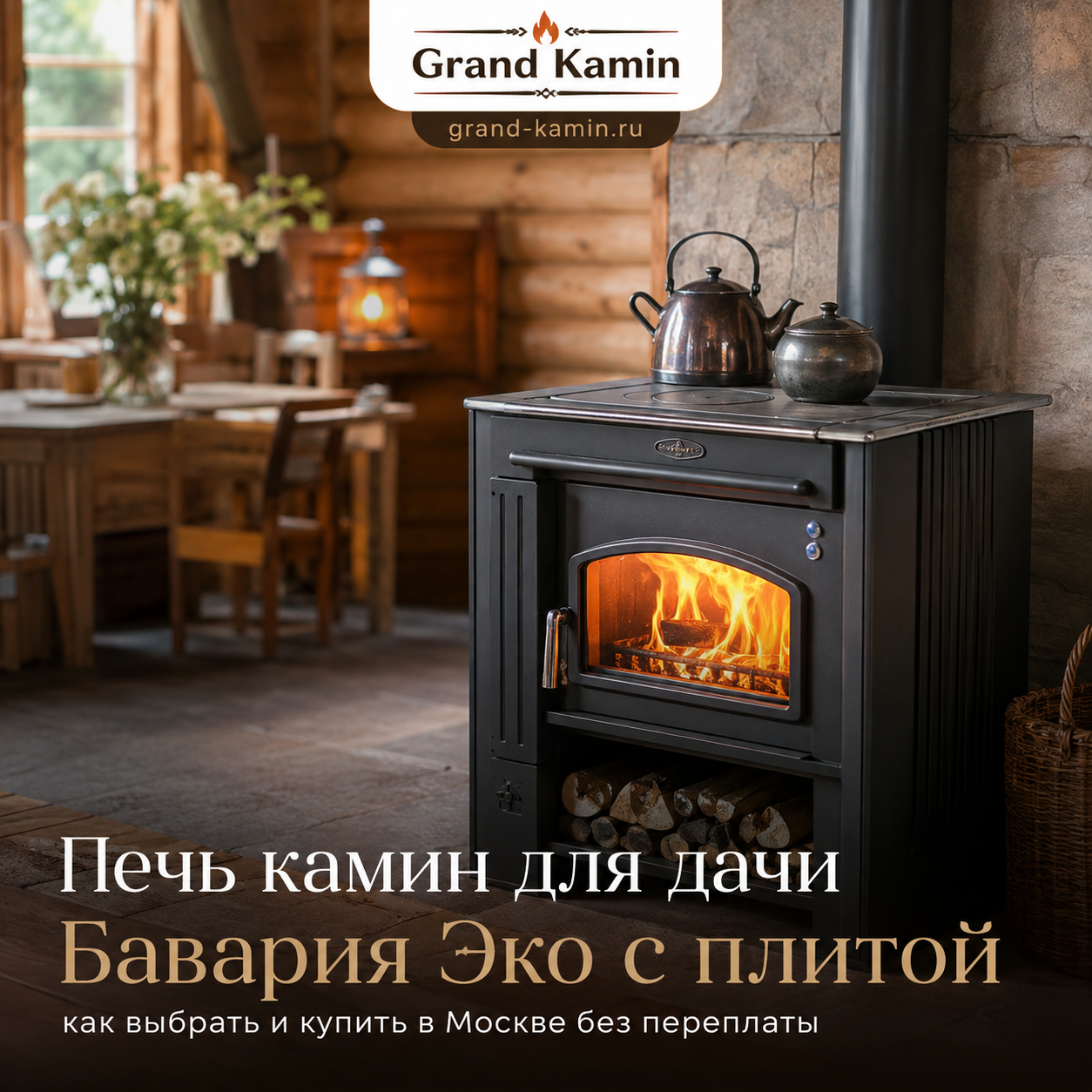 Печь камин для дачи Бавария Эко с плитой как выбрать и купить в Москве без переплаты