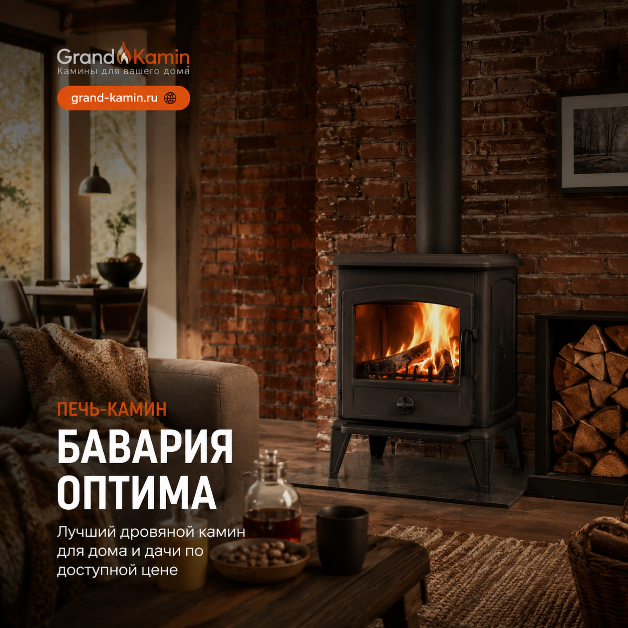 Печь камин Бавария Оптима лучший дровяной камин для дома и дачи по доступной цене